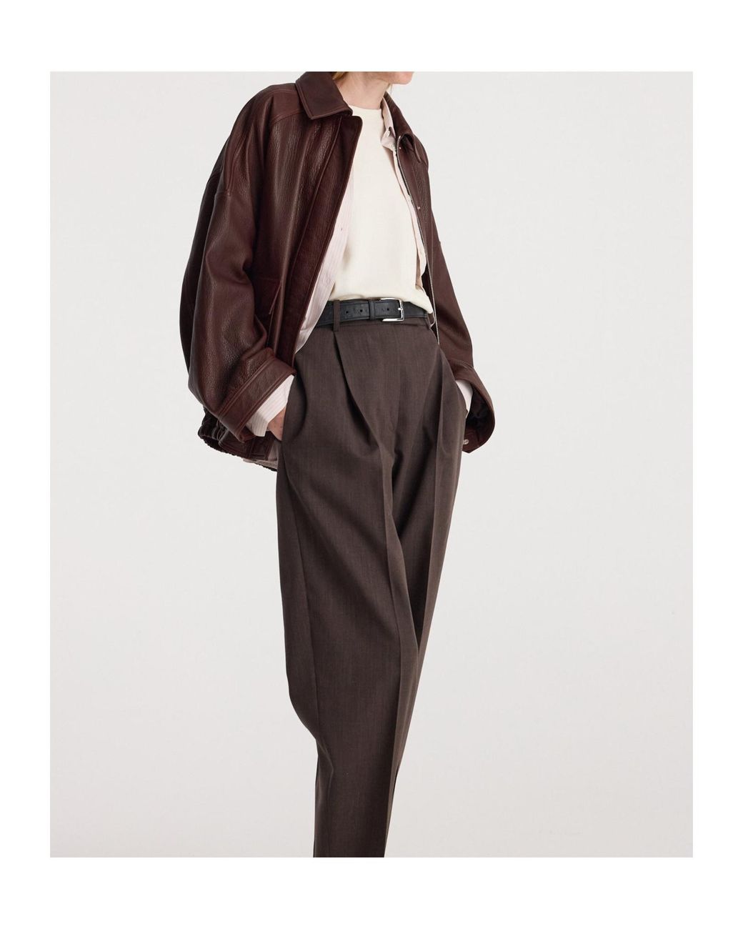 Rohe Brown Grain Leather Aviator Jacket
