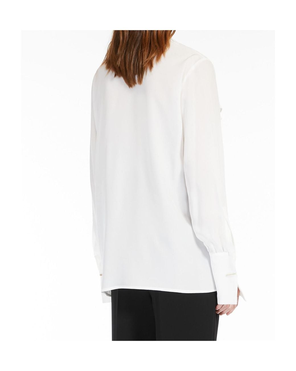 Max Mara White V-Neck Ruffled Long-Sleeved Top