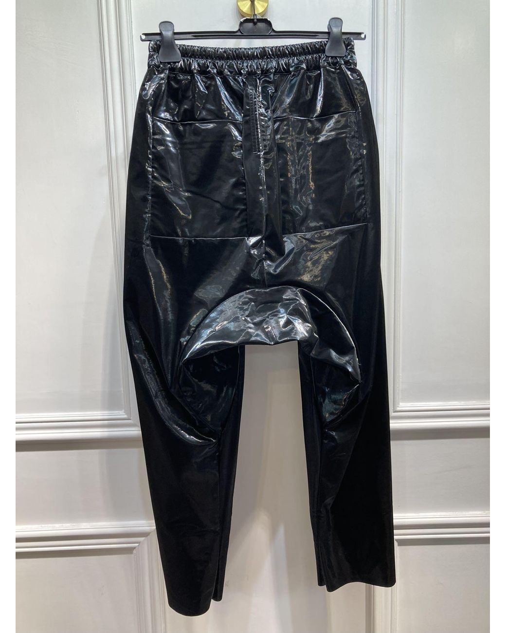 Rick Owens Black Glossy-Finish Drop-Crotch Trousers for men