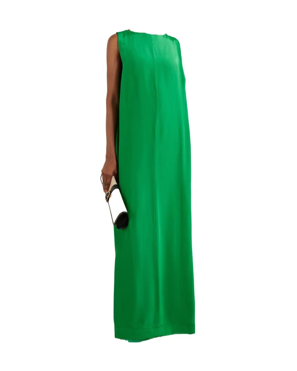 Staud Green Sleeveless Satin Column Gown