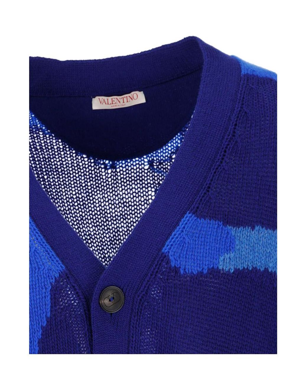 Valentino Blue Camouflage-Pattern Virgin Wool Cardigan for men