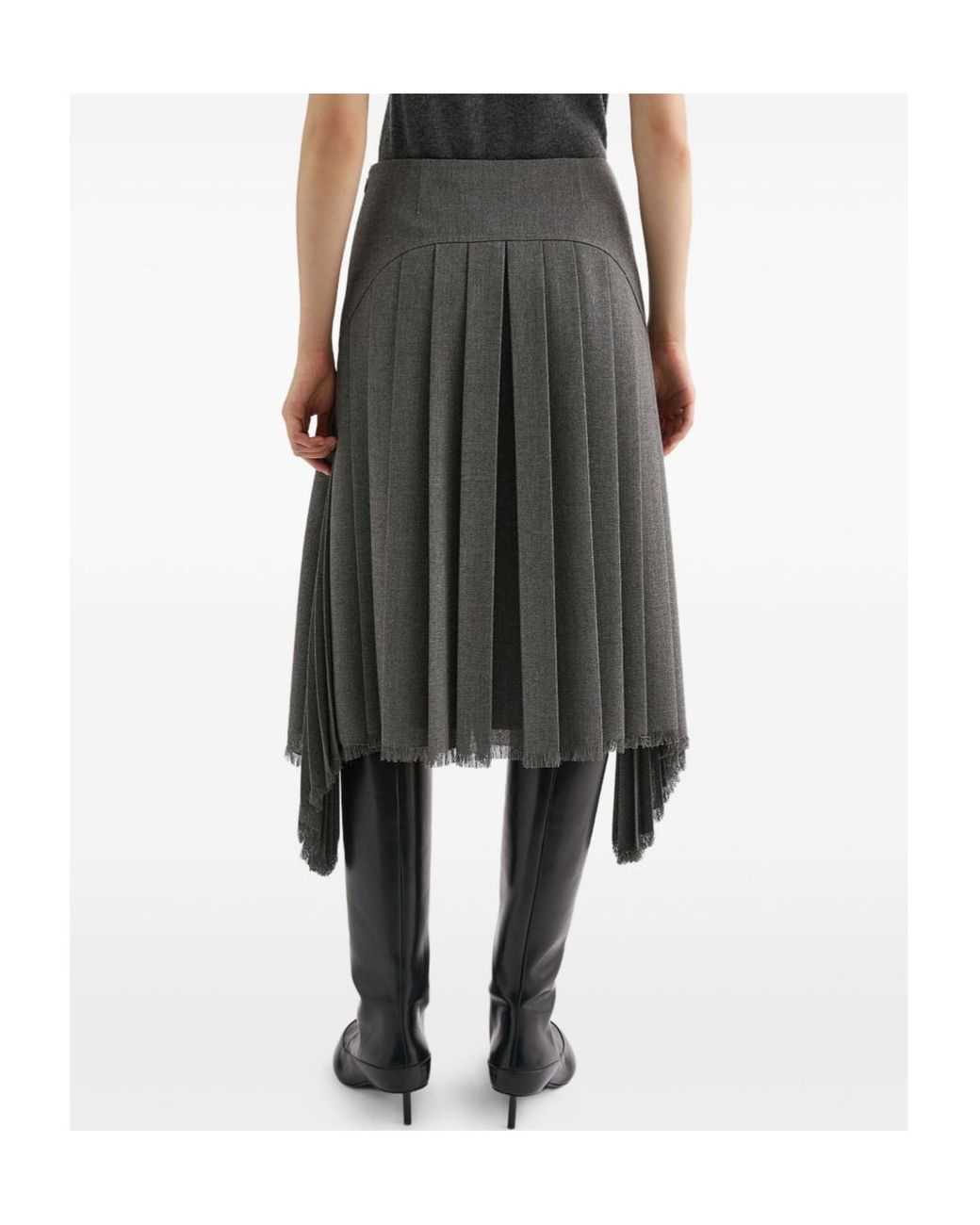 Jil Sander Gray Asymmetric Pleated Midi Skirt