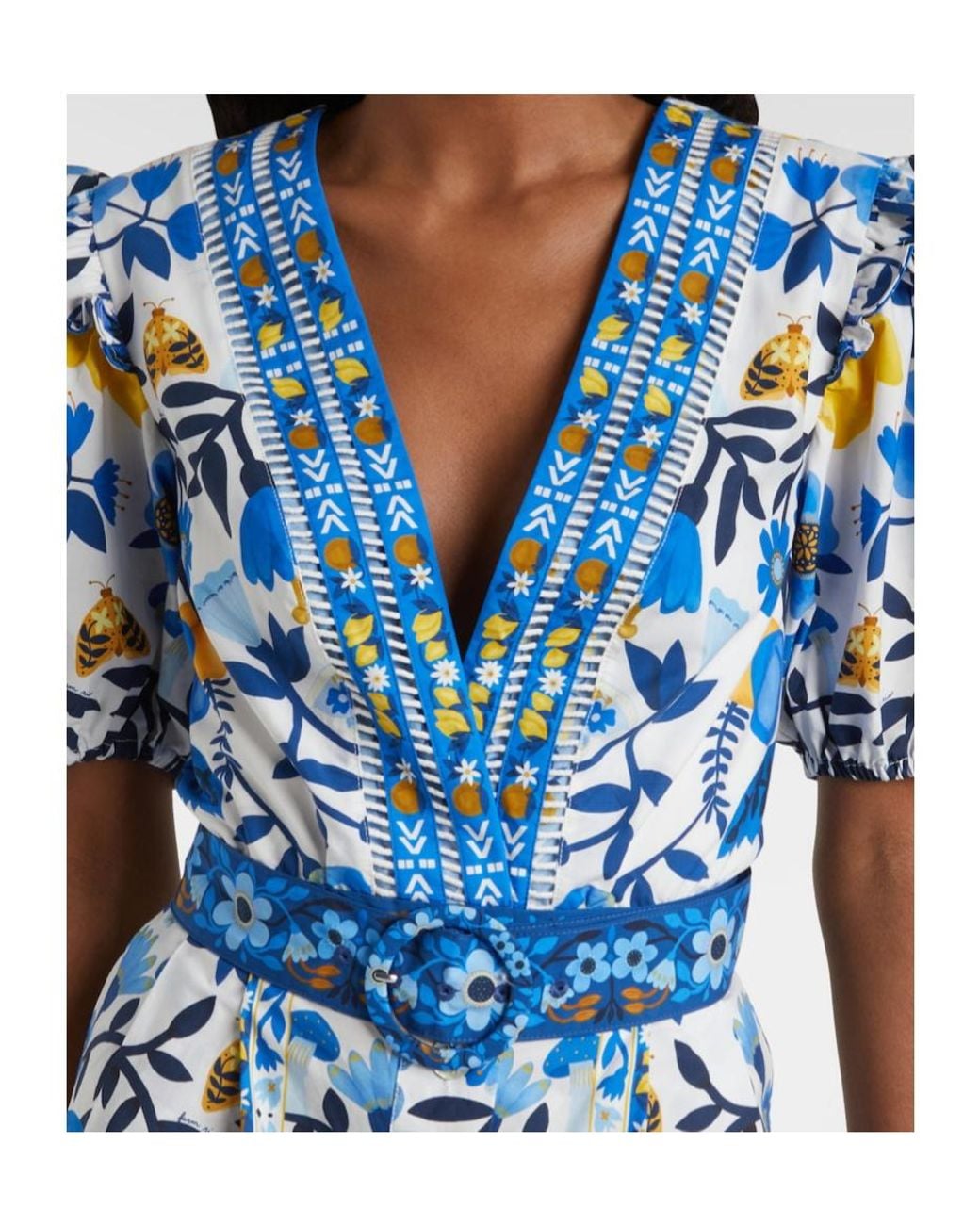 Farm Rio Blue Printed Cotton Jumpsuit