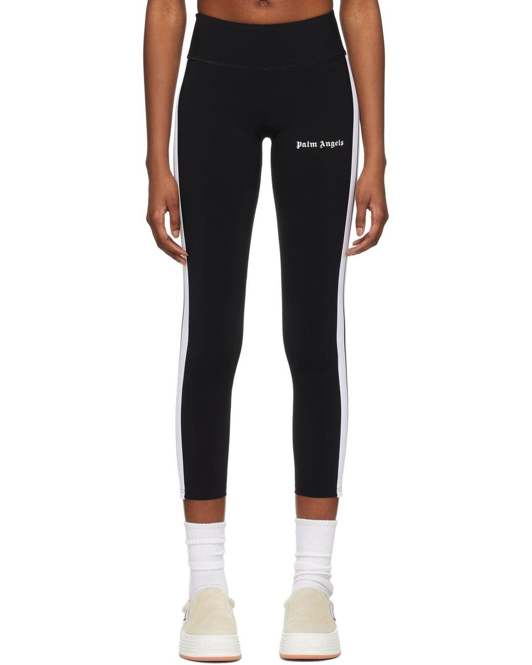 Palm Angels Black Logo-Printed Mid-Rise Track Leggings
