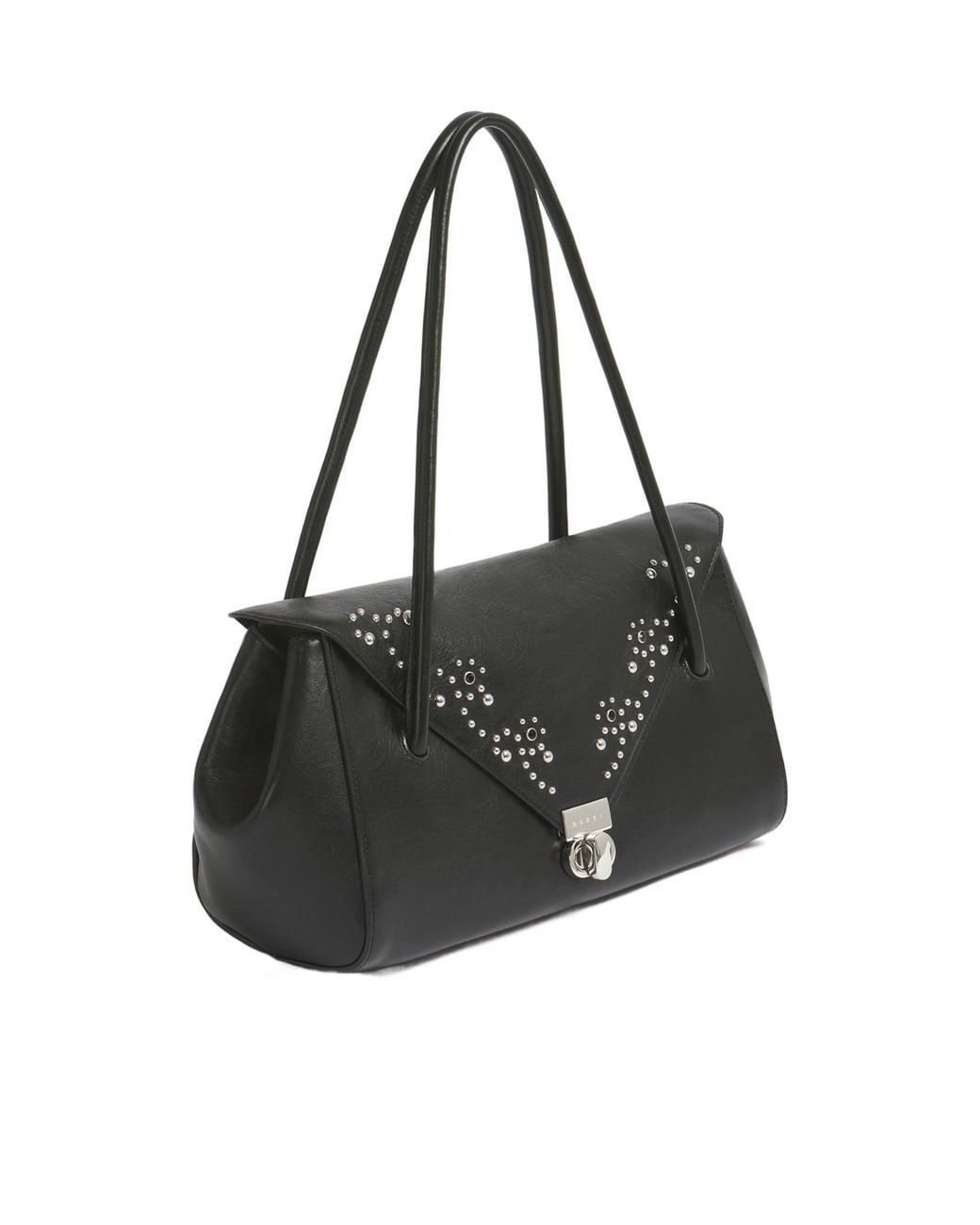 Marni Black Leather E/W Shoulder Bag With Studs