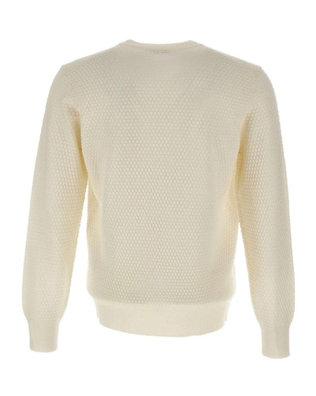 Kangra Cashmere White Kangra Textured Crew Neck Knitted Sweater for men