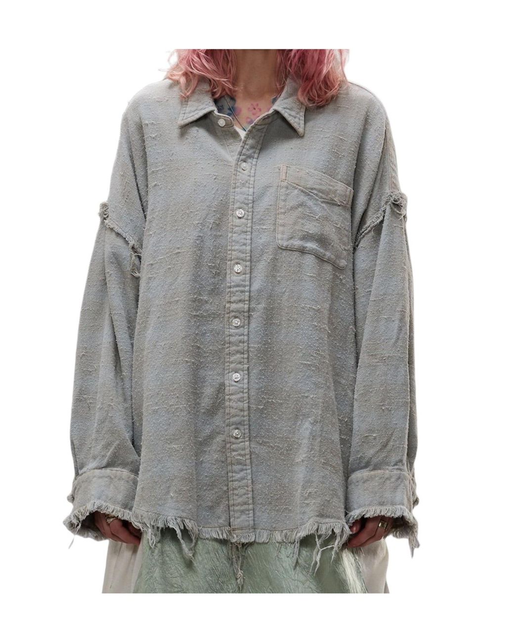 R13 Gray Distressed Oversized Shirt