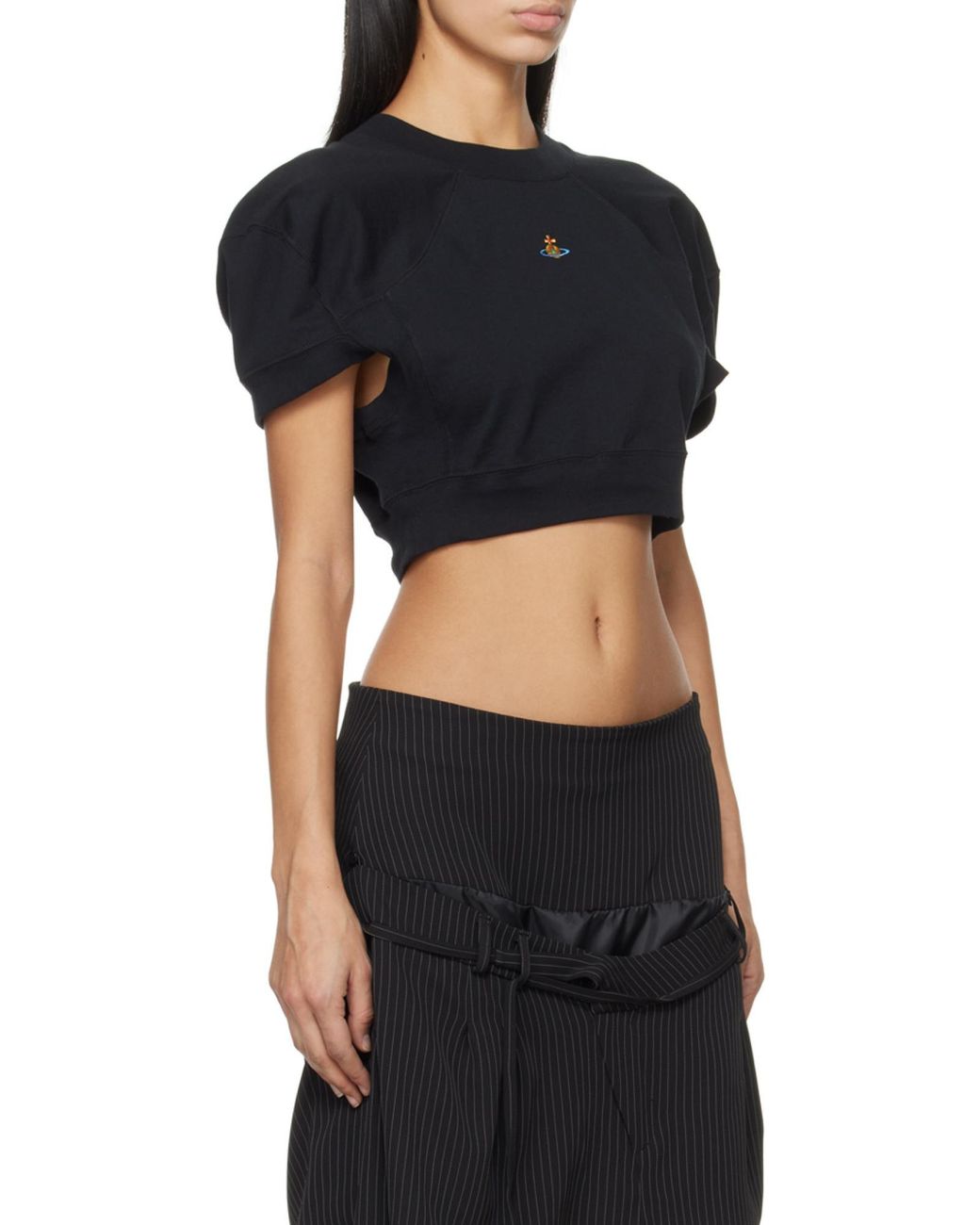 Vivienne Westwood Black Logo-Embroidered Cropped T-Shirt