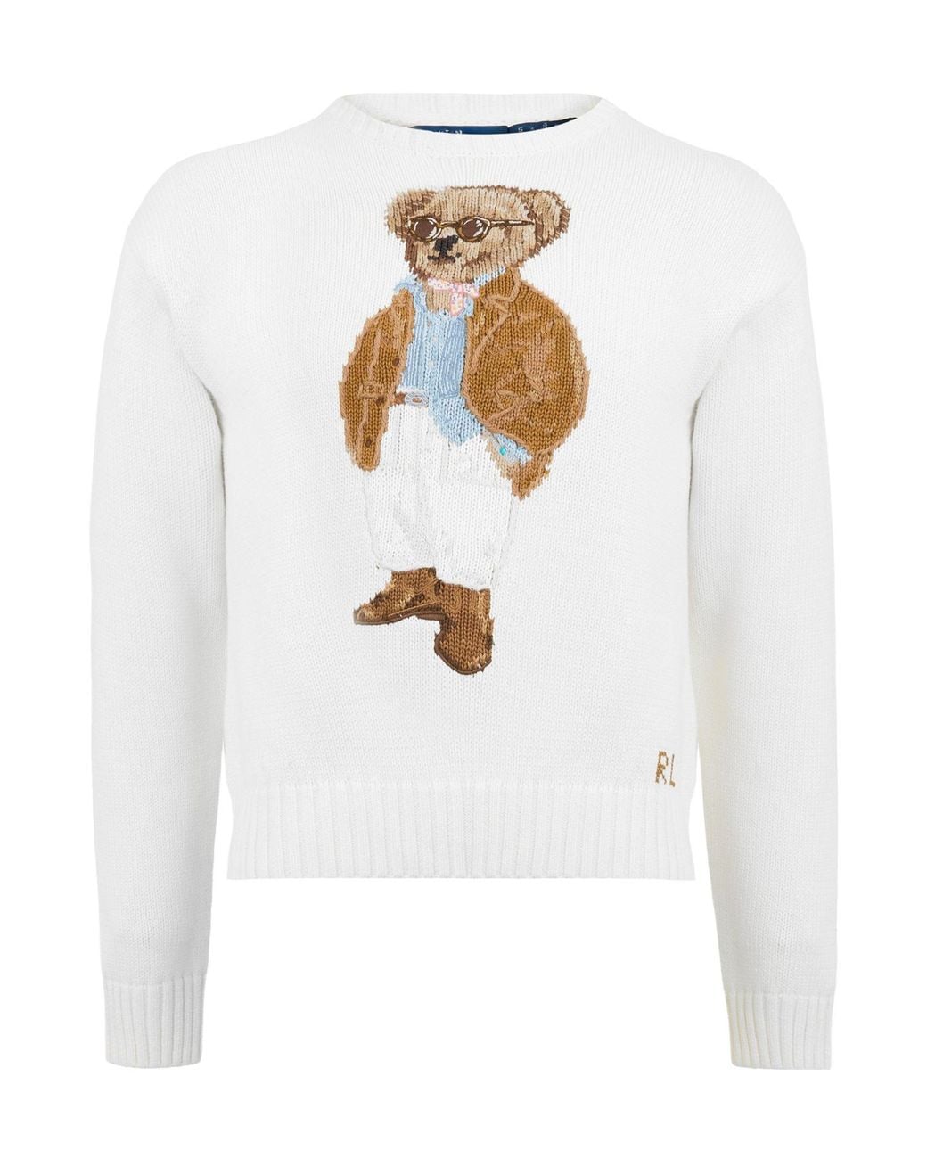 Polo Ralph Lauren White Round Neck Sweater With Bear Pattern