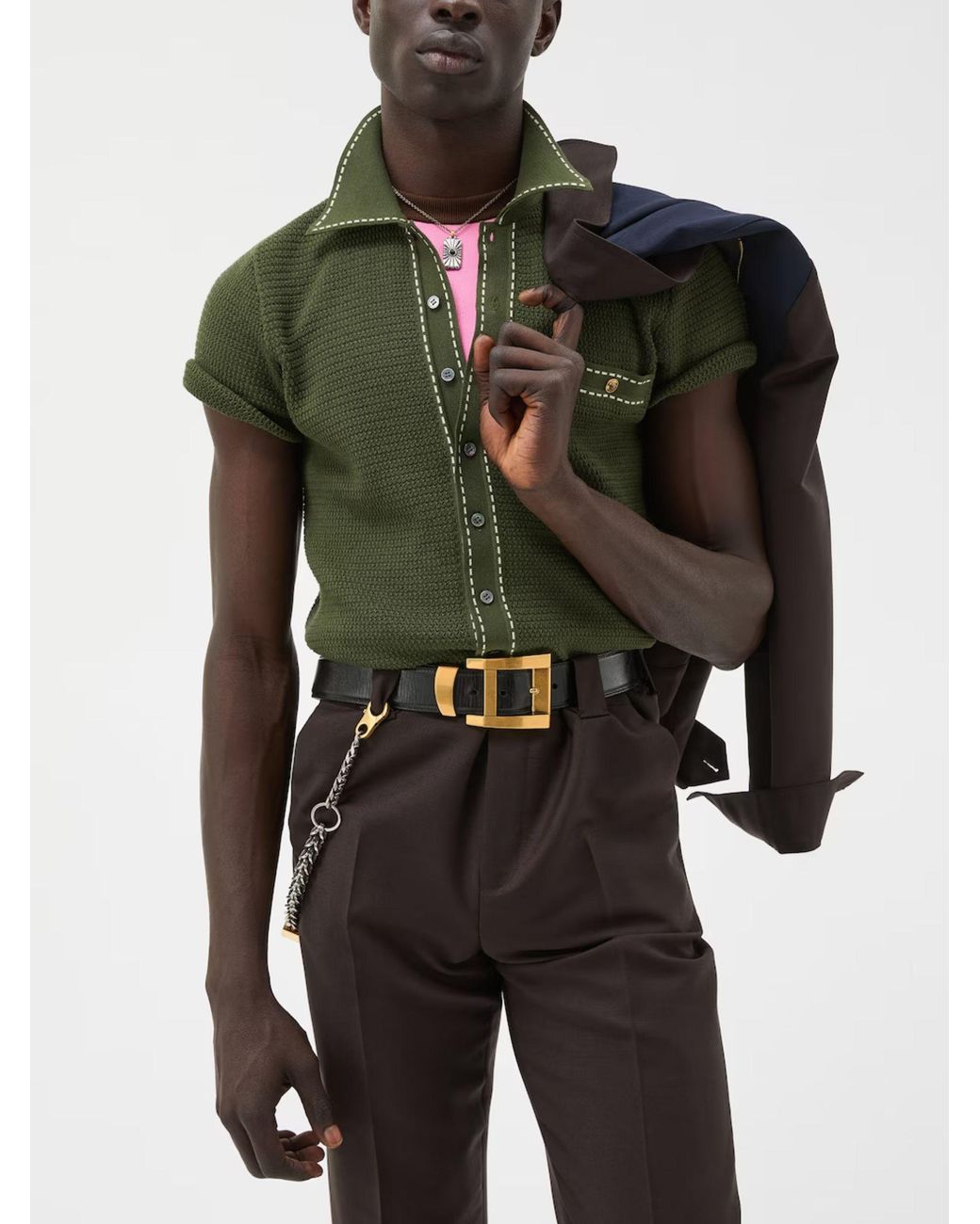 Versace Green Short-Sleeved Knitted Shirt for men
