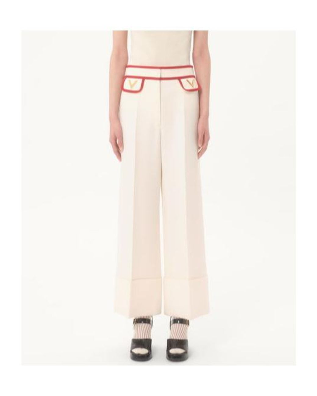 Valentino Natural Crepe Couture Wide Leg Pants
