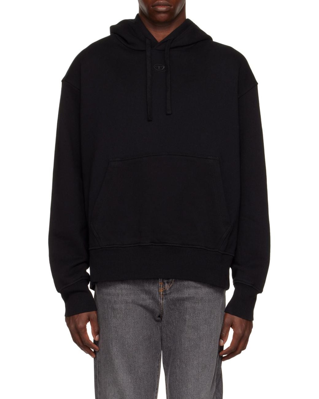 DIESEL Black Logo Embroidered Drawstring Hoodie for men