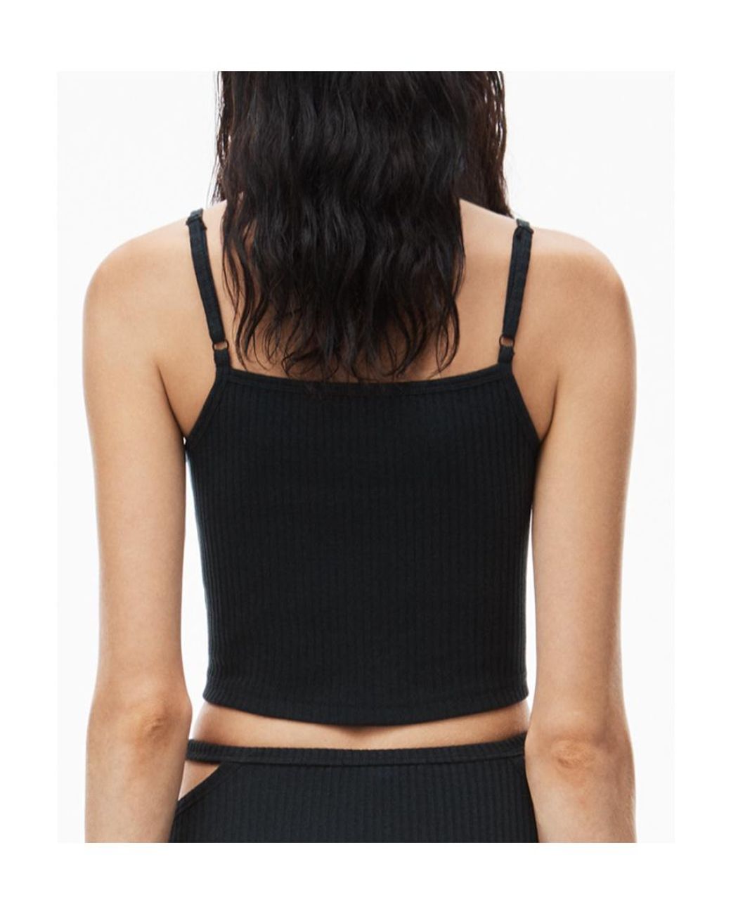 T By Alexander Wang Black Alexander Wang Ribbed-Knit Spaghetti Strap Top