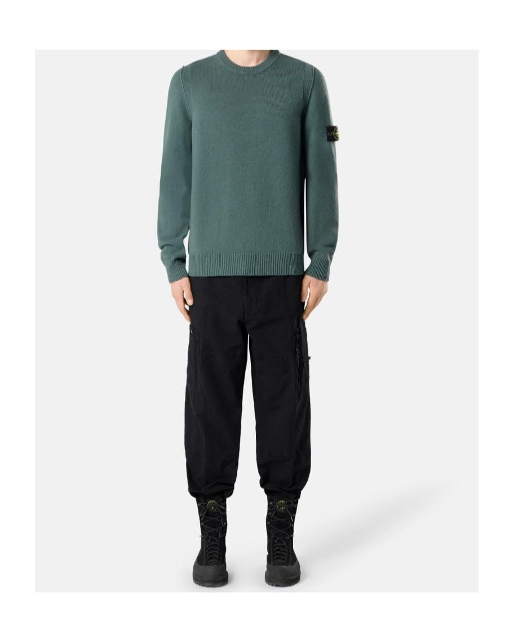 Stone Island Green Logo Patch Crewneck Sweater for men