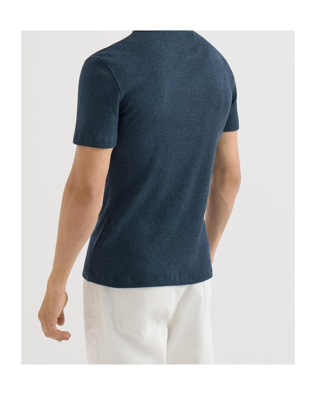 Brunello Cucinelli Blue Denim-Effect Ribbed Cotton Jersey Crew Neck T-Shirt for men
