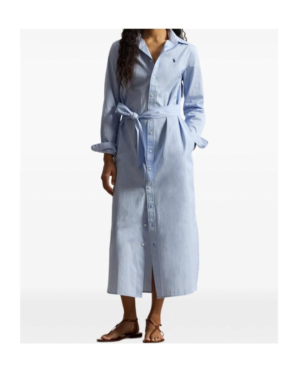 Polo Ralph Lauren Blue Striped Belted Midi Dress