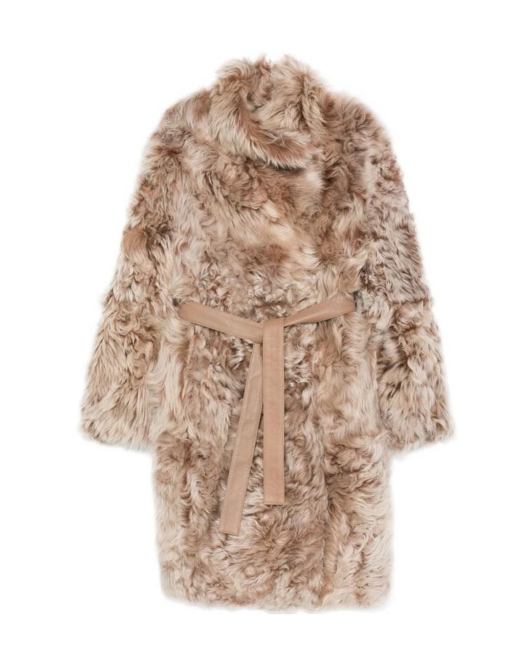 Yves Salomon Natural Shearling Belted Coat