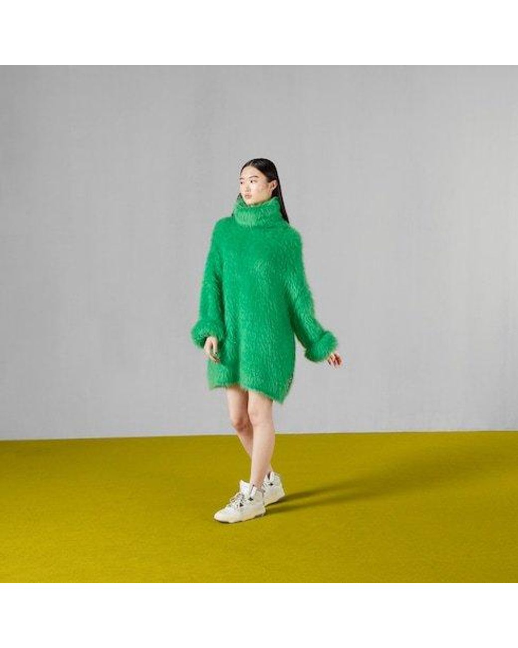 Gucci Green Brushed Turtleneck Sweater Dress