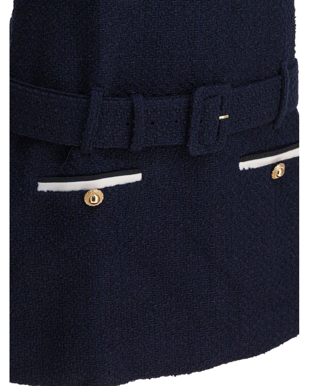 Self-Portrait Blue Belted Waist Boucle Mini Dress