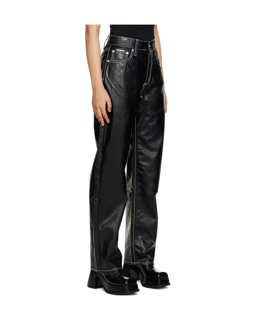 Eytys Black High-Waist Faux-Leather Trousers
