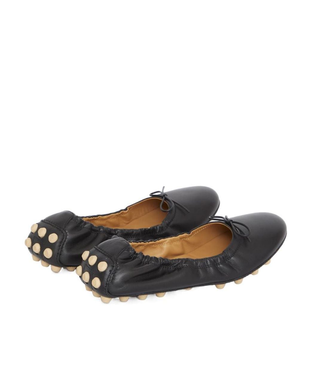 Tod's Gray Gommino Bow-Detailed Ballerina Shoes