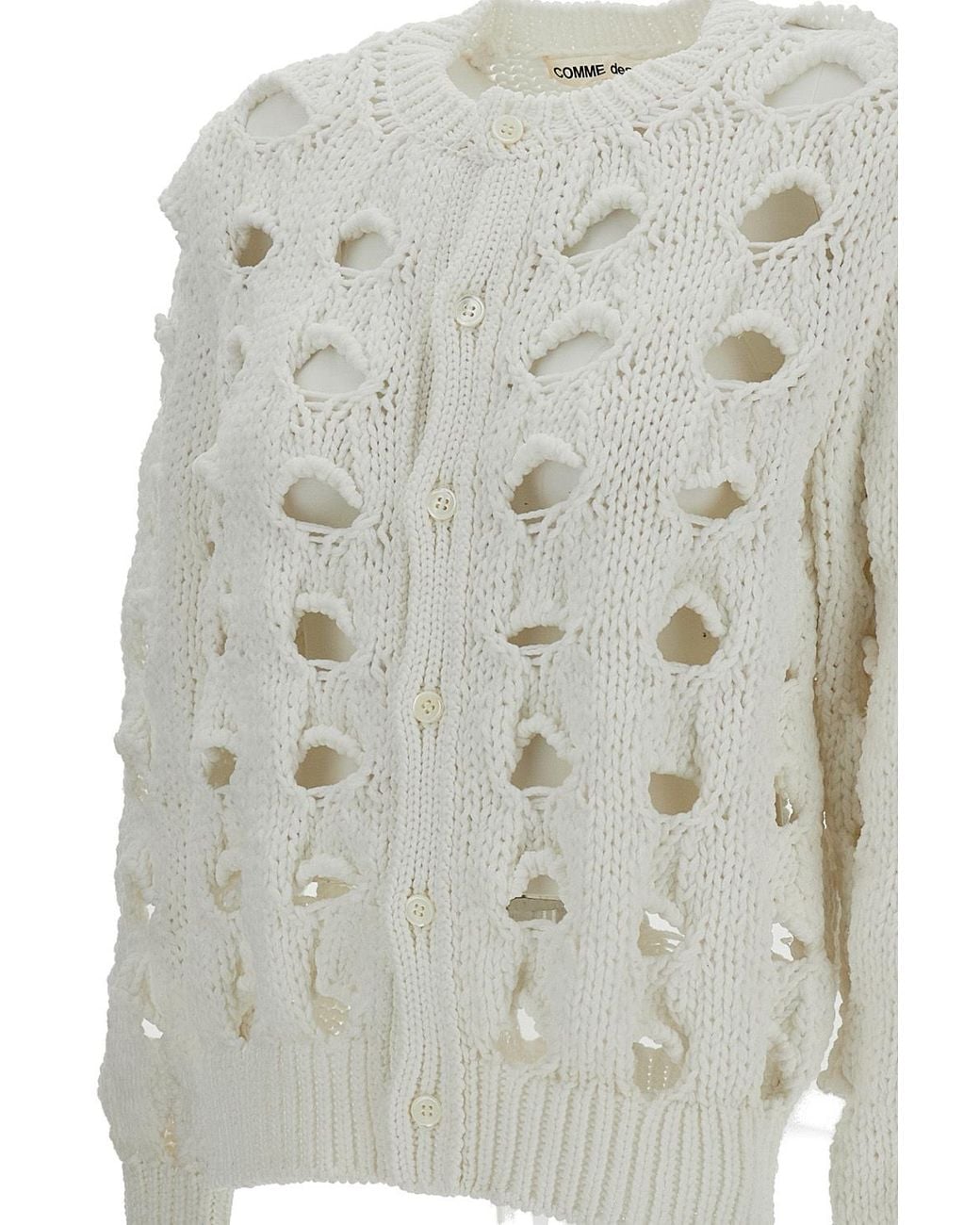 Comme des Garçons White Cut-Out Detailed Crewneck Jumper