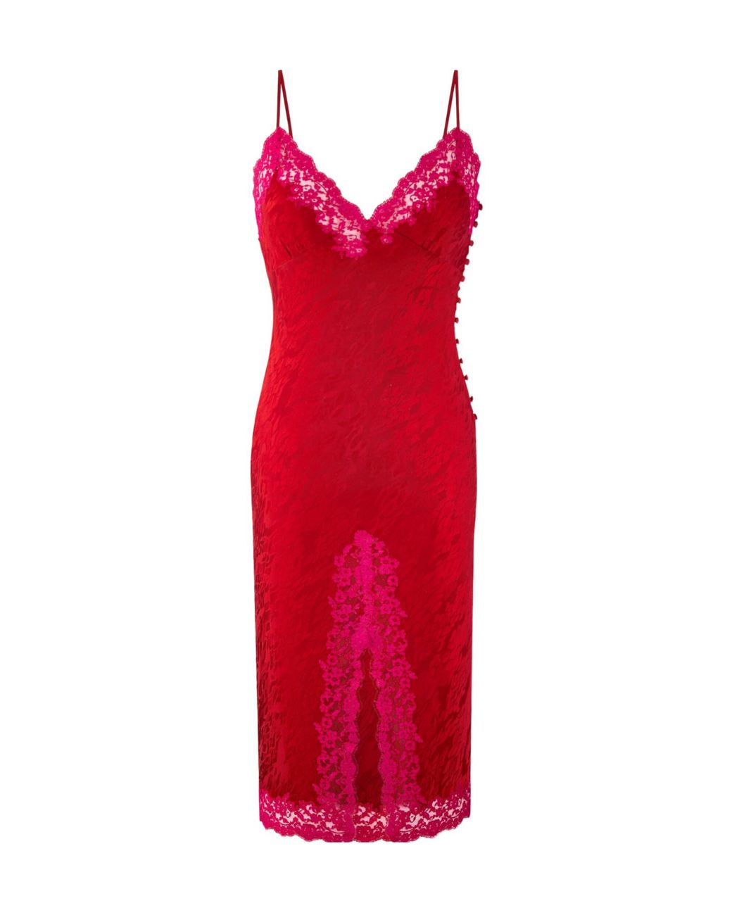 Saint Laurent Red Laced Midi Dress