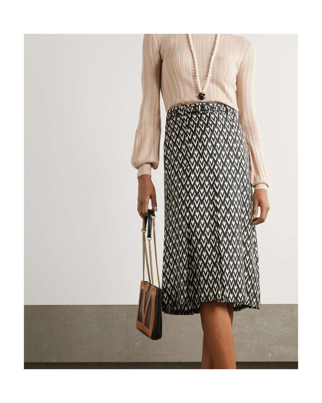 Valentino Black Toute La V Pleated Midi Skirt