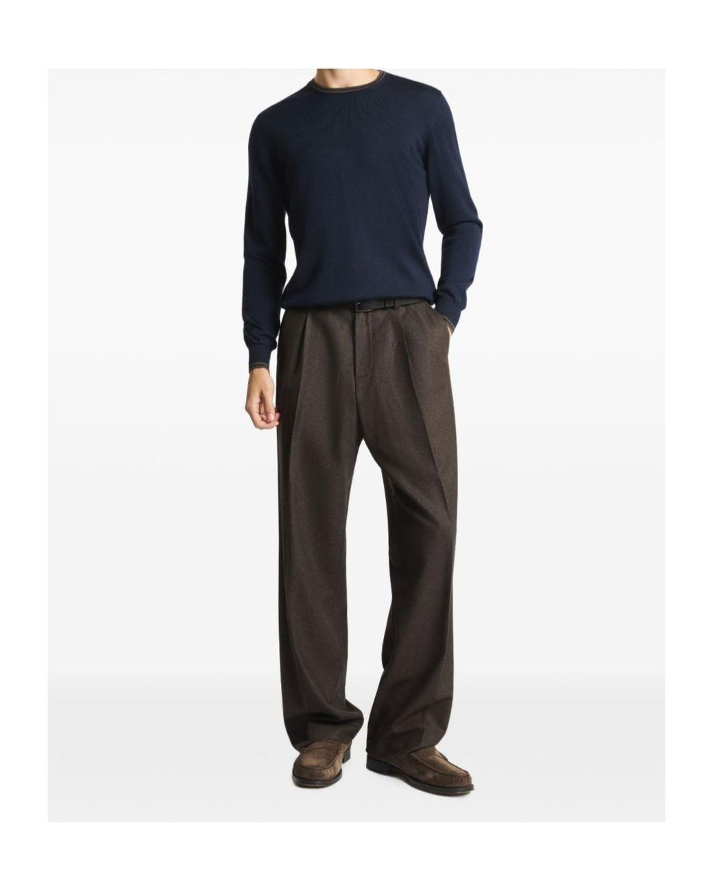 Fay Blue Contrast Trim Crew Neck Sweater for men