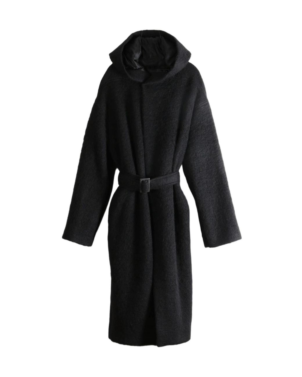 Rick Owens Black Tower Hooded Belted Coat for men