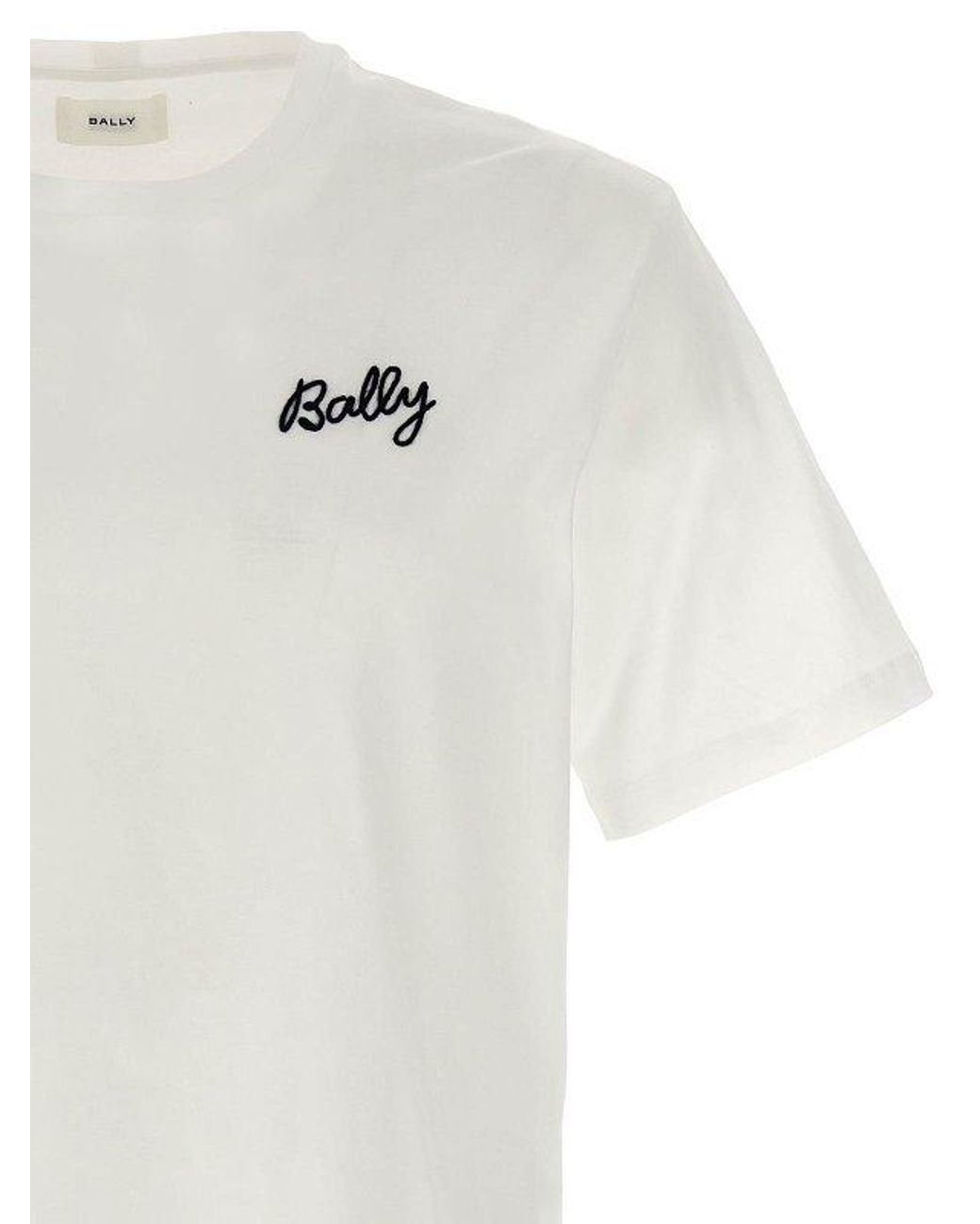 Bally White Logo Embroidered Crewneck T-Shirt for men
