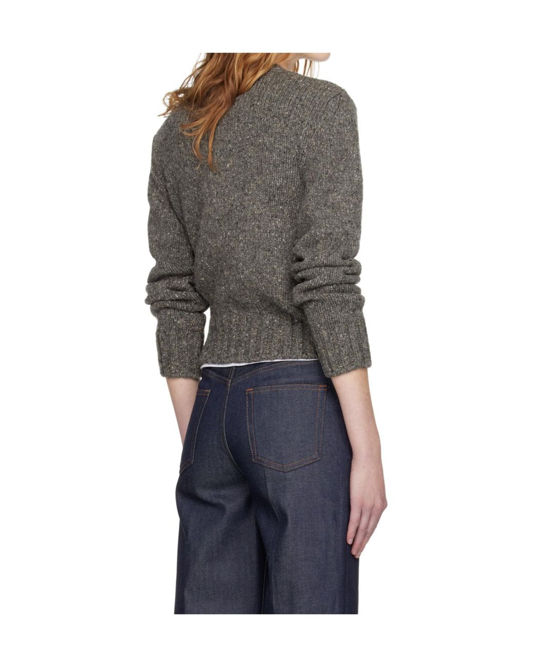 A.P.C. Gray Wool Cropped Crew Neck Sweater