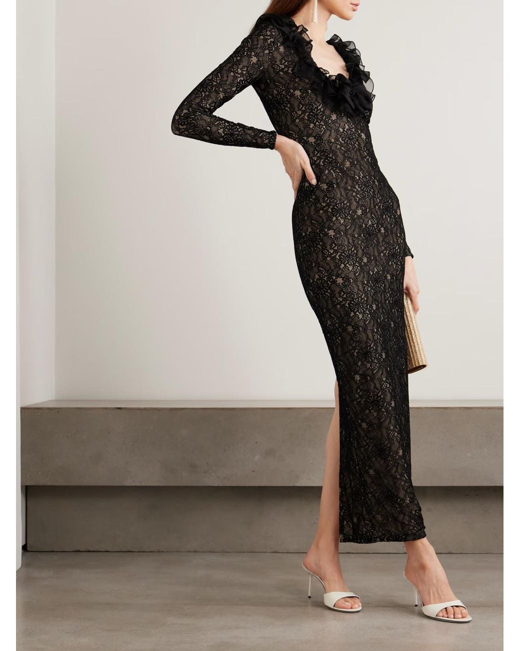 Alessandra Rich Black Bow-Knot Ruffle Dress