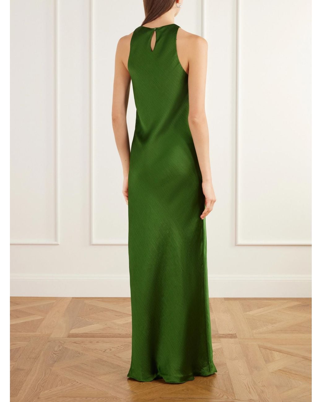 Tibi Green Plissé-Satin Maxi Dress