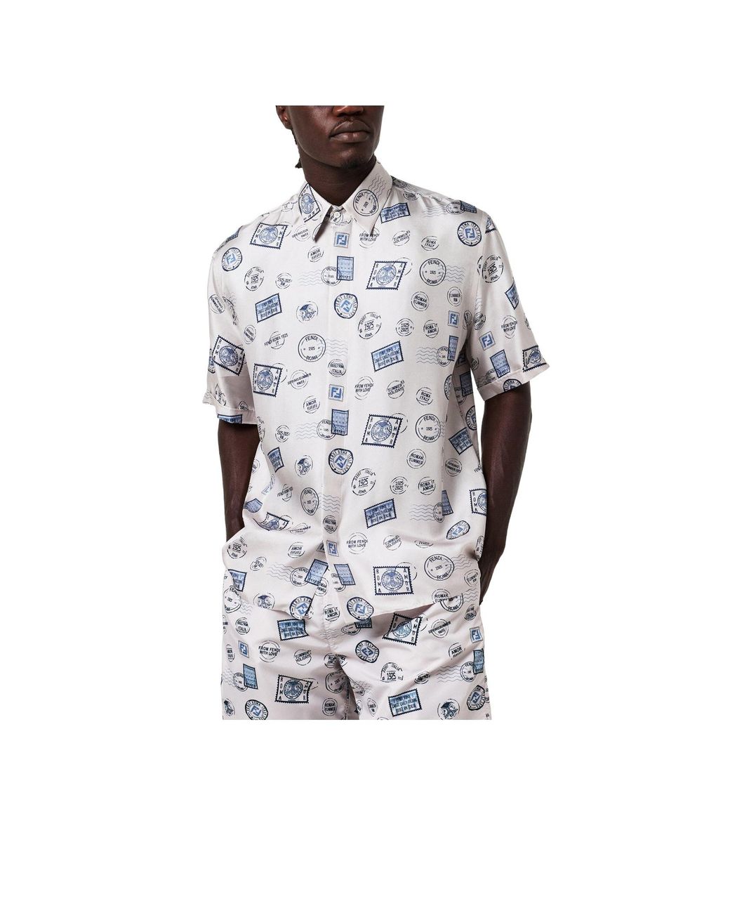 Fendi White Short-Sleeve Patterned Shirt for men
