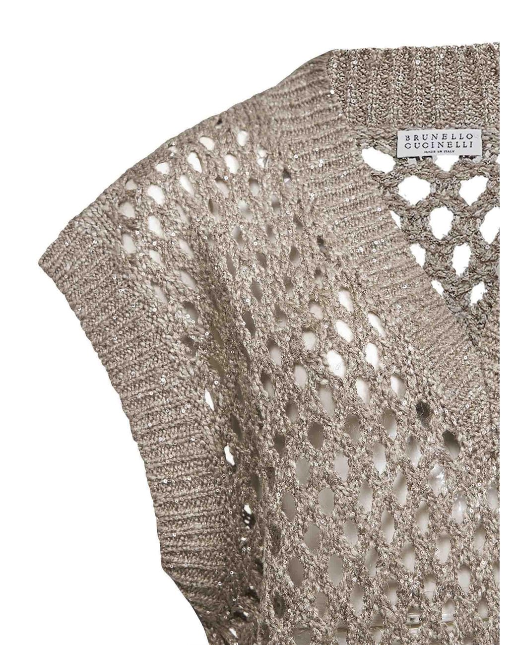 Brunello Cucinelli Gray Open-Knit Sleeveless Top