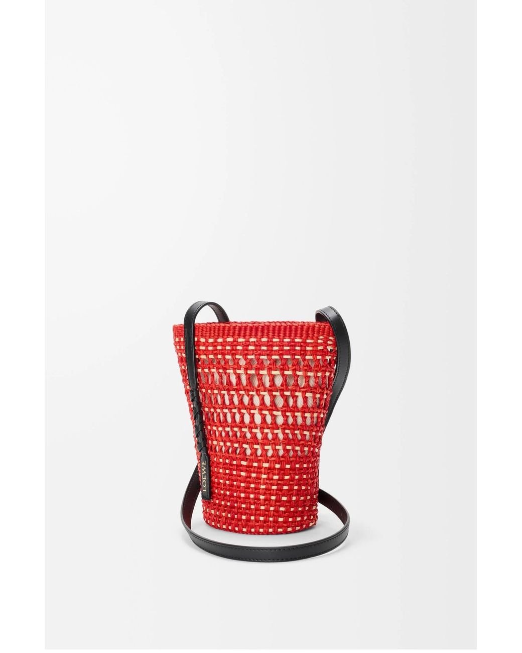 Loewe Red Paulas Ibiza Braid Pocket Bucket Bag