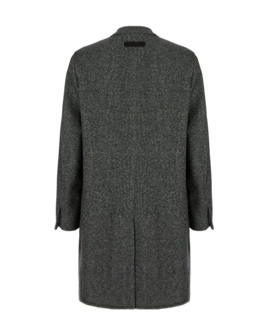 Zegna Gray Cashmere Blend Longline Coat With Notched Lapels for men