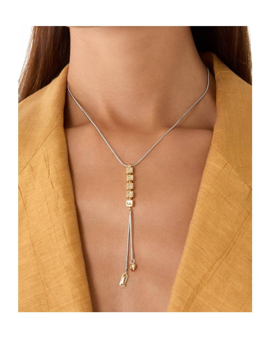 COACH White Cube Necklace, Brass
