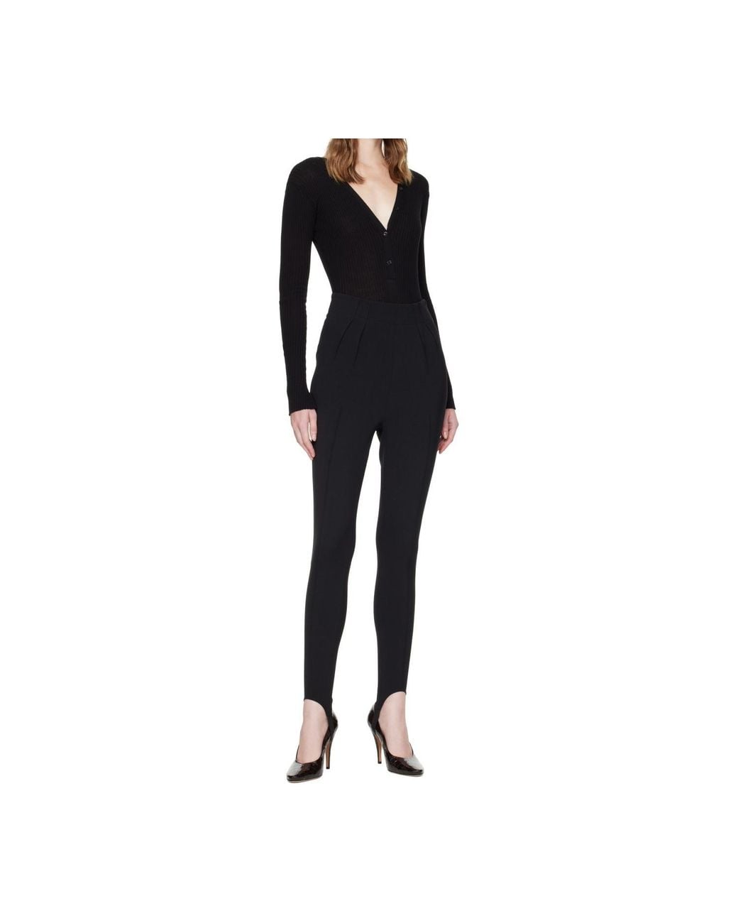 Mugler Black Knitted Button-Front Bodysuit