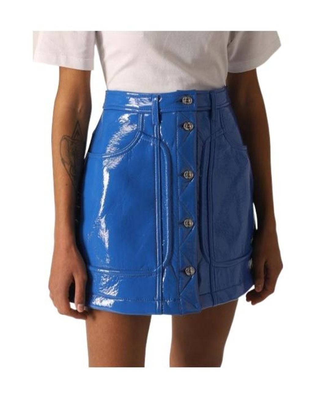 DIESEL Blue Button-Front Coated Mini Skirt
