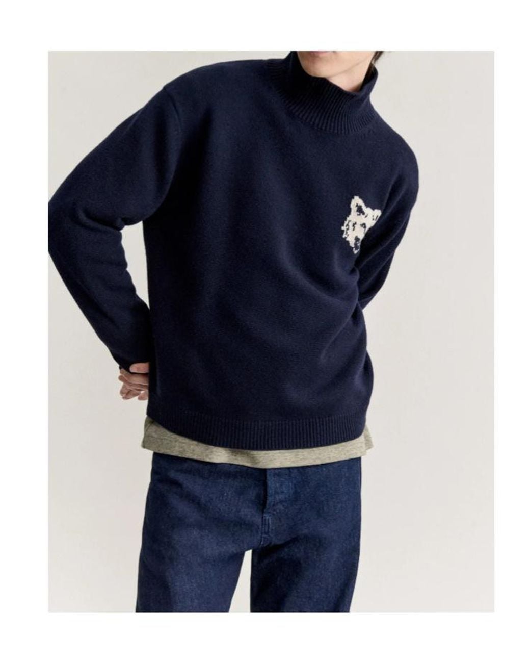 Maison Kitsuné Blue Maison Kitsuné Fox Head Intarsia-Knit Turtleneck Jumper for men