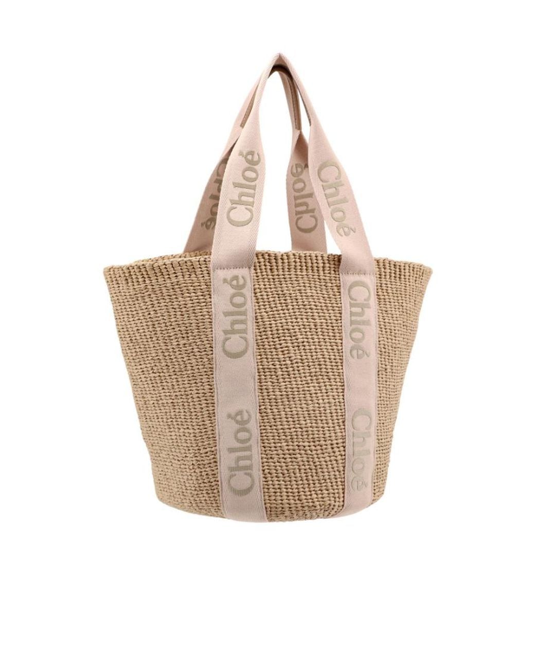 Chloé White Chloé Logo-Handle Raffia Tote Bag