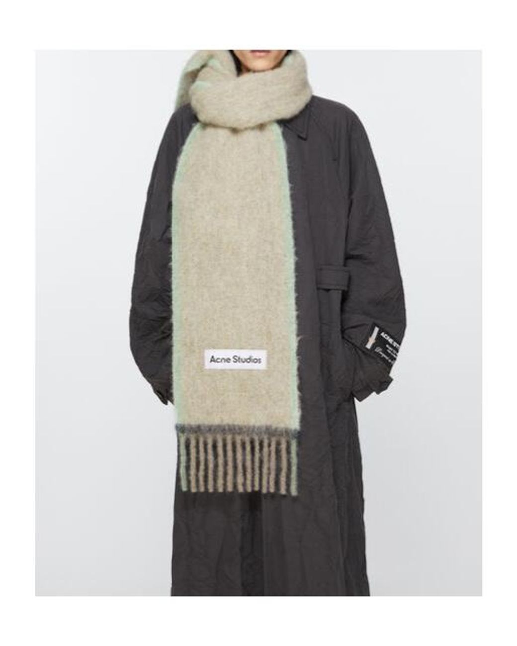 Acne White Logo Patch Fringed-Edge Scarf