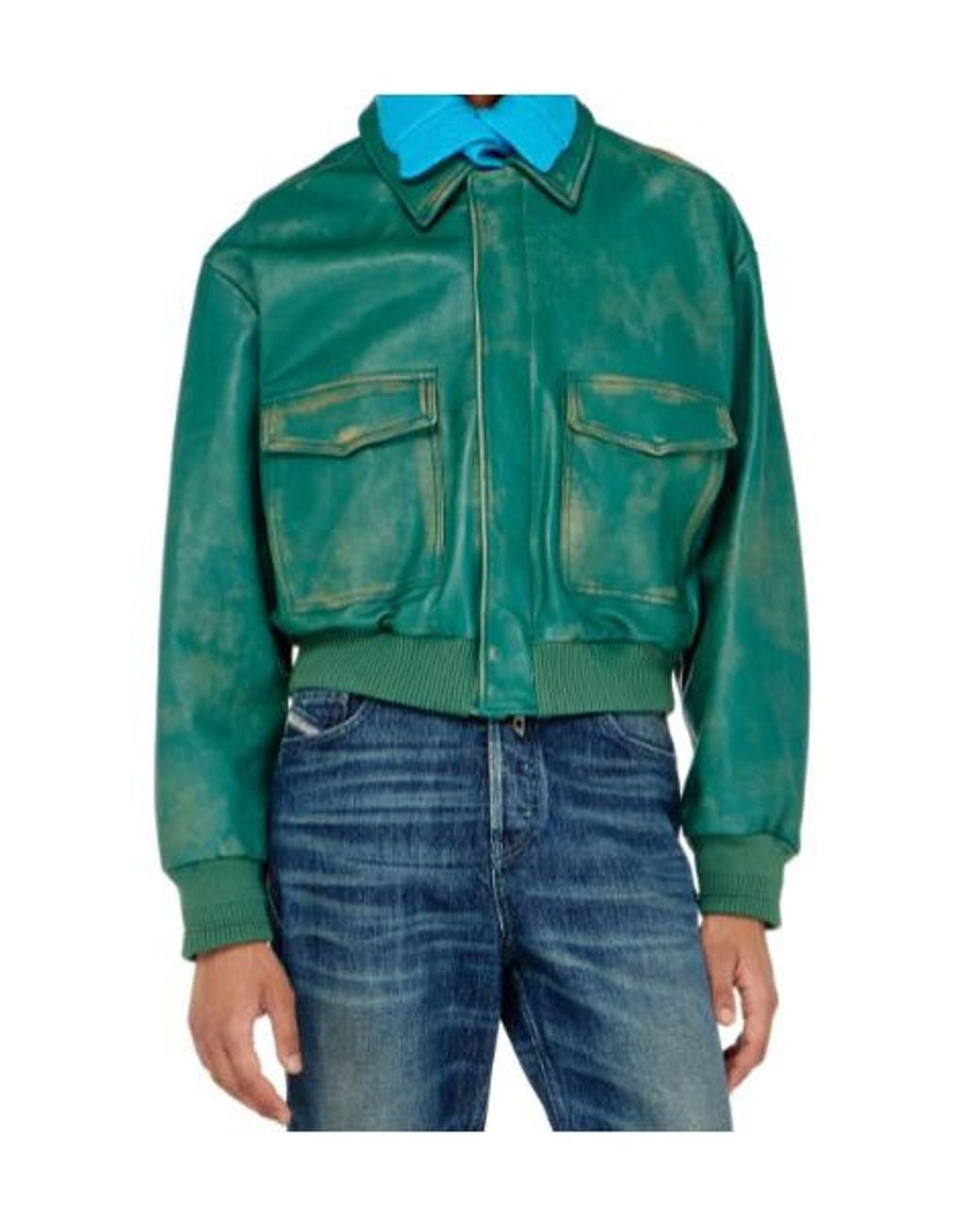 DIESEL Green Apos;S Uman Cropped Leather Jacket for men