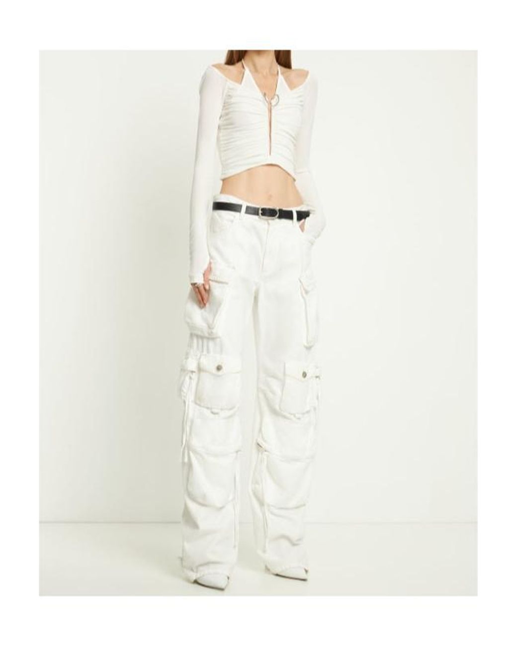 Dion Lee White Pleated Long-Sleeved Blouse