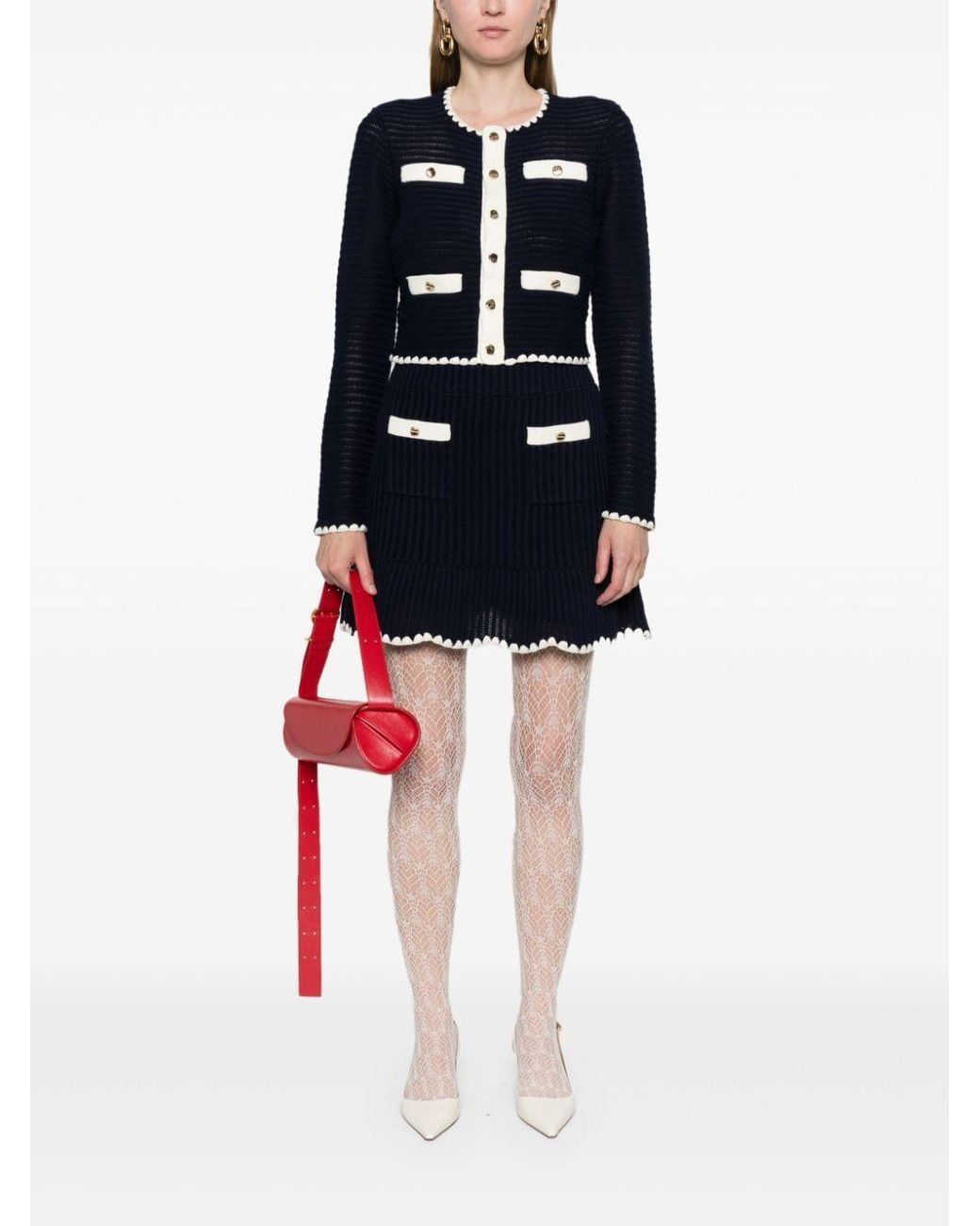 Self-Portrait Black Crochet Knitted Mini Skirt