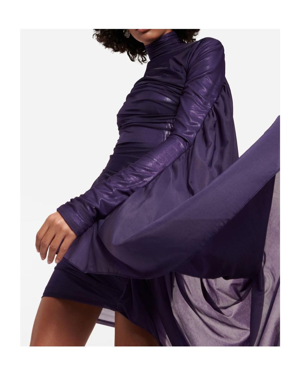 Mugler Blue Asymmetric Ruffle Chiffon Mini Dress