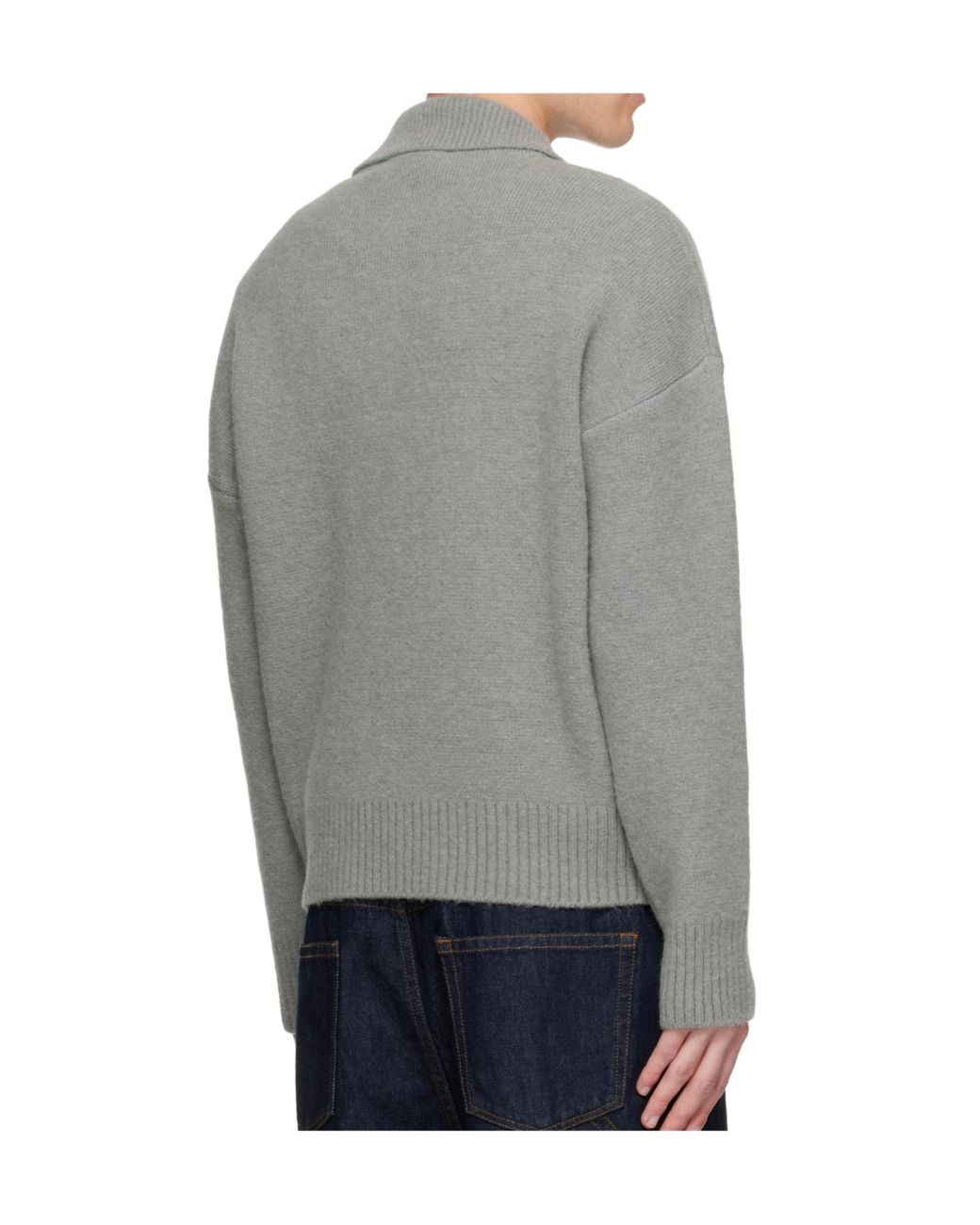 AMI Gray Ami De Coeur Intarsia Polo-Shirt for men