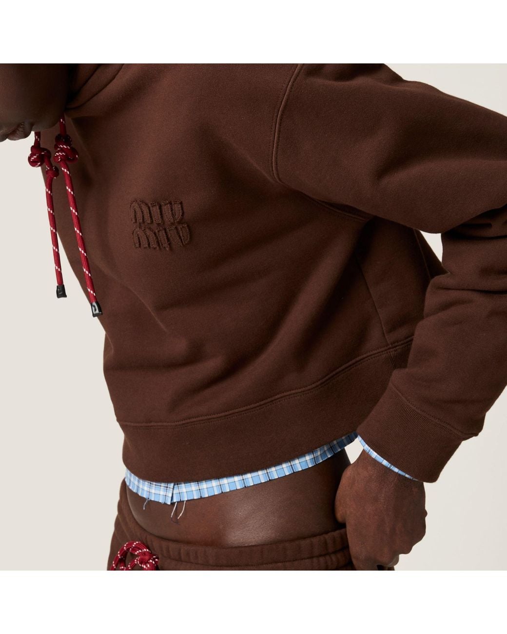 Miu Miu Brown Drawstring Cropped Hoodie